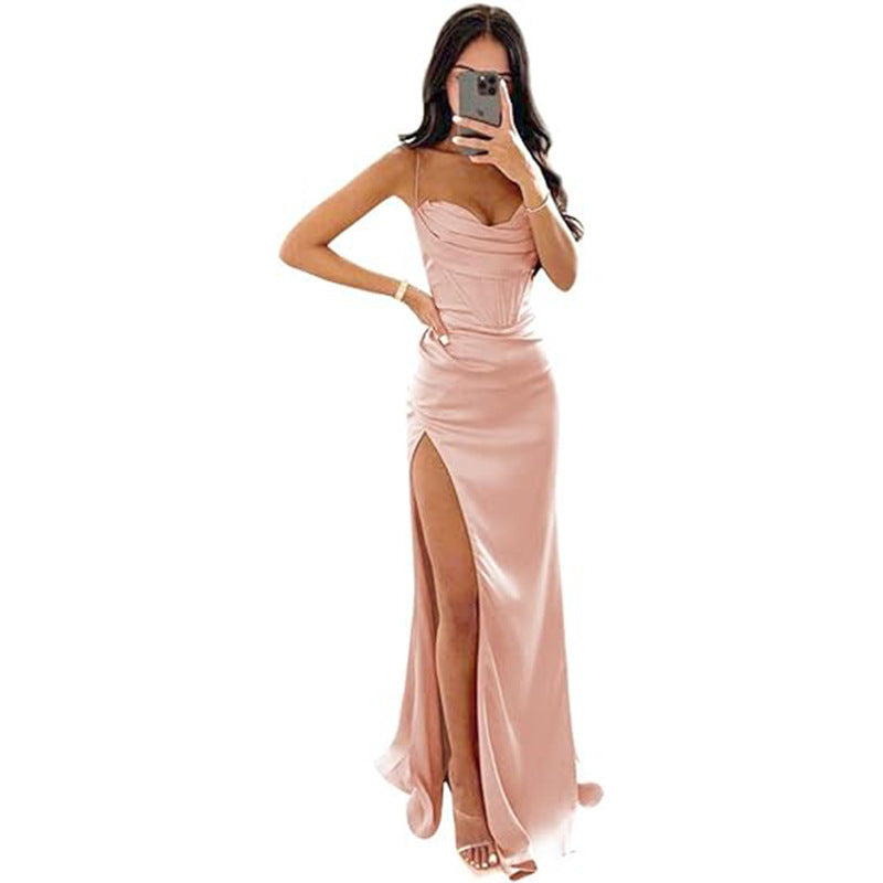 Elegant European & American Sleeveless Camisole Evening Dress