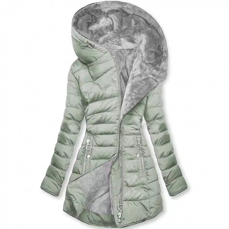 Elegant Warmth – Women’s Quilted Cotton-Padded Zipper Coat