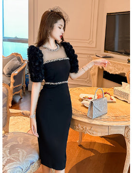 Sophisticated Long White Dress with Sparkling Beads