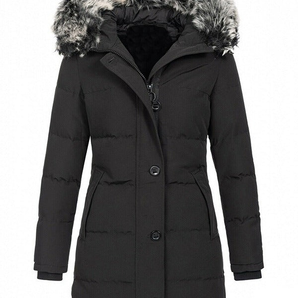 Cozy Confidence – Warm Slim-Fit Mid-Length Hooded Coat