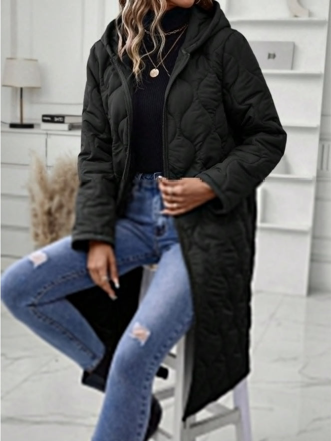 Cozy & Stylish – Zipper Solid-Colored Hooded Padded Jacket
