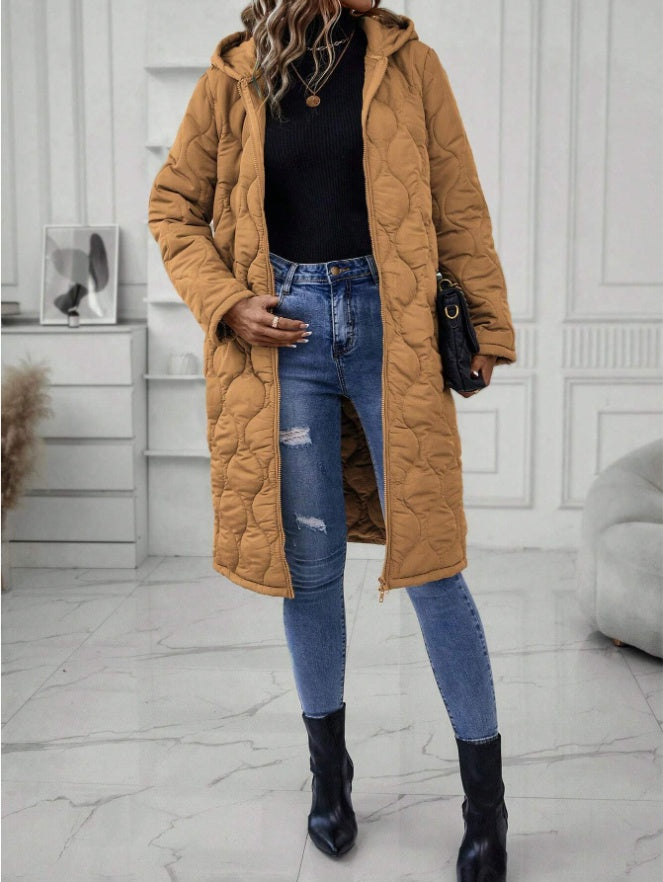 Cozy & Stylish – Zipper Solid-Colored Hooded Padded Jacket