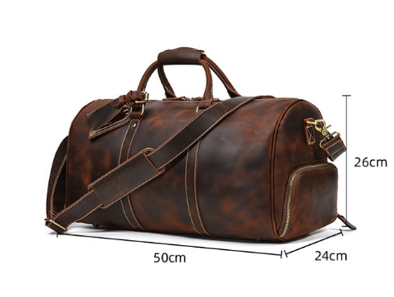 កាបូបស្បែកសេះ Crazy Horse Leather Retro Duffel Bag