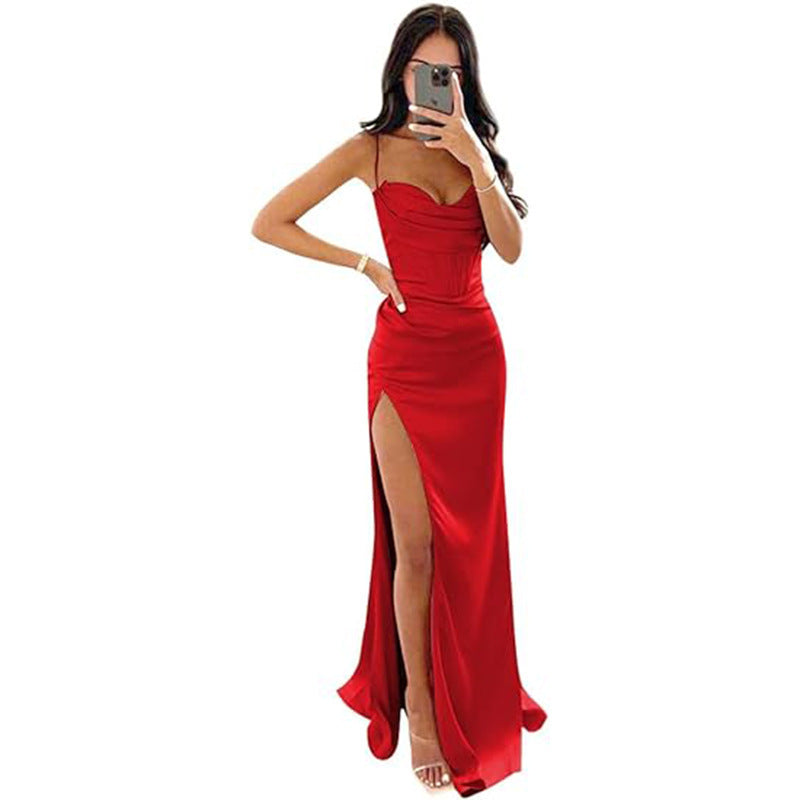 Elegant European & American Sleeveless Camisole Evening Dress