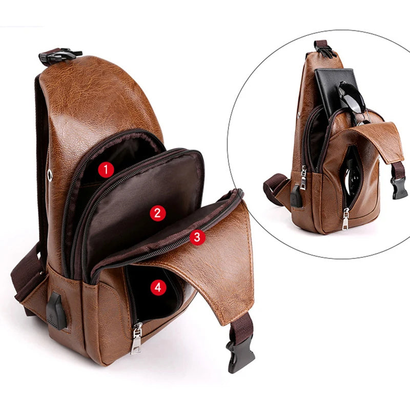 Men’s Premium Leather Chest Bag – Stylish Messenger for Everyday