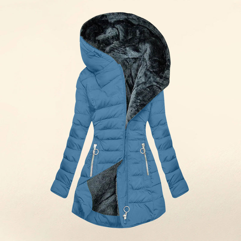 Elegant Warmth – Women’s Quilted Cotton-Padded Zipper Coat