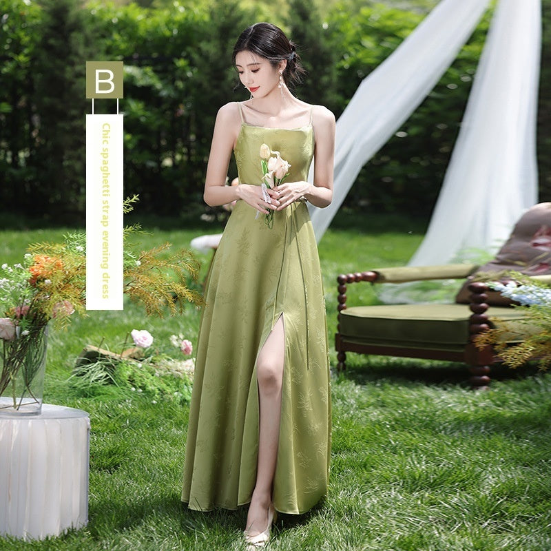 Graceful Green National Style Bridesmaid Gown for Celebrations