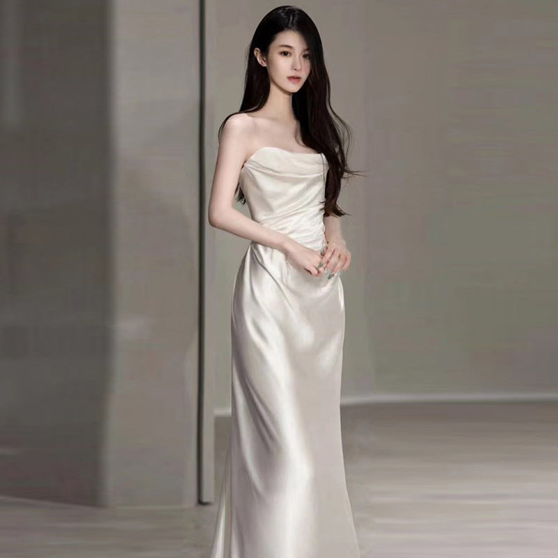 Elegant French White Satin Wedding Dress for Dreamy Ceremonies
