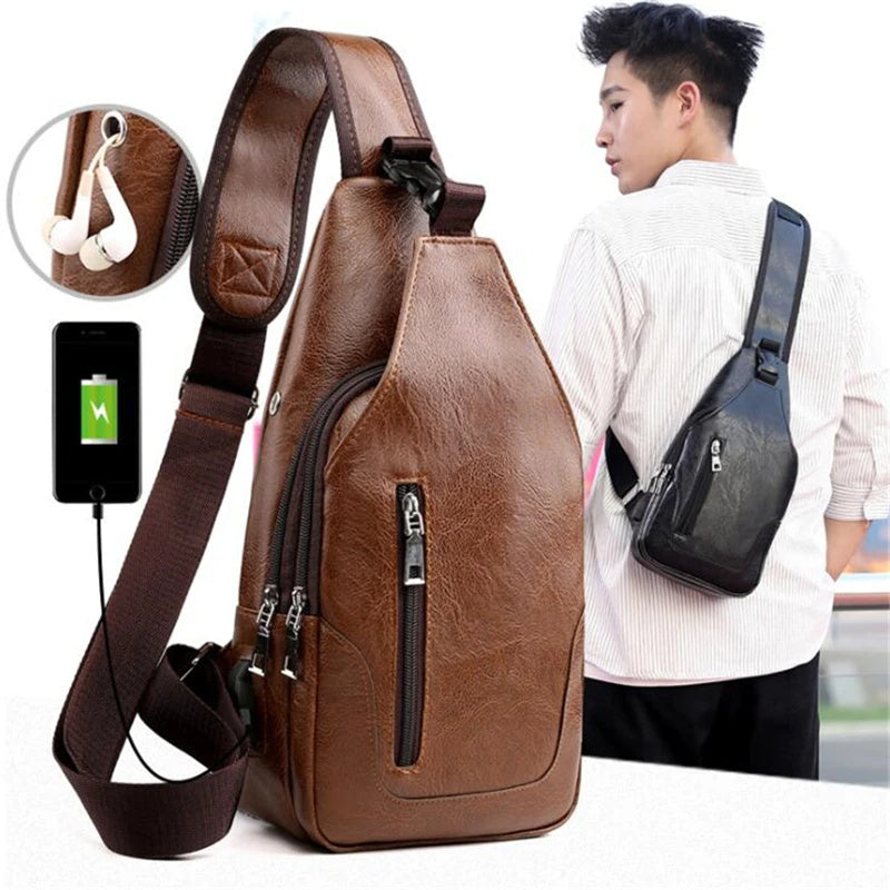 Men’s Premium Leather Chest Bag – Stylish Messenger for Everyday