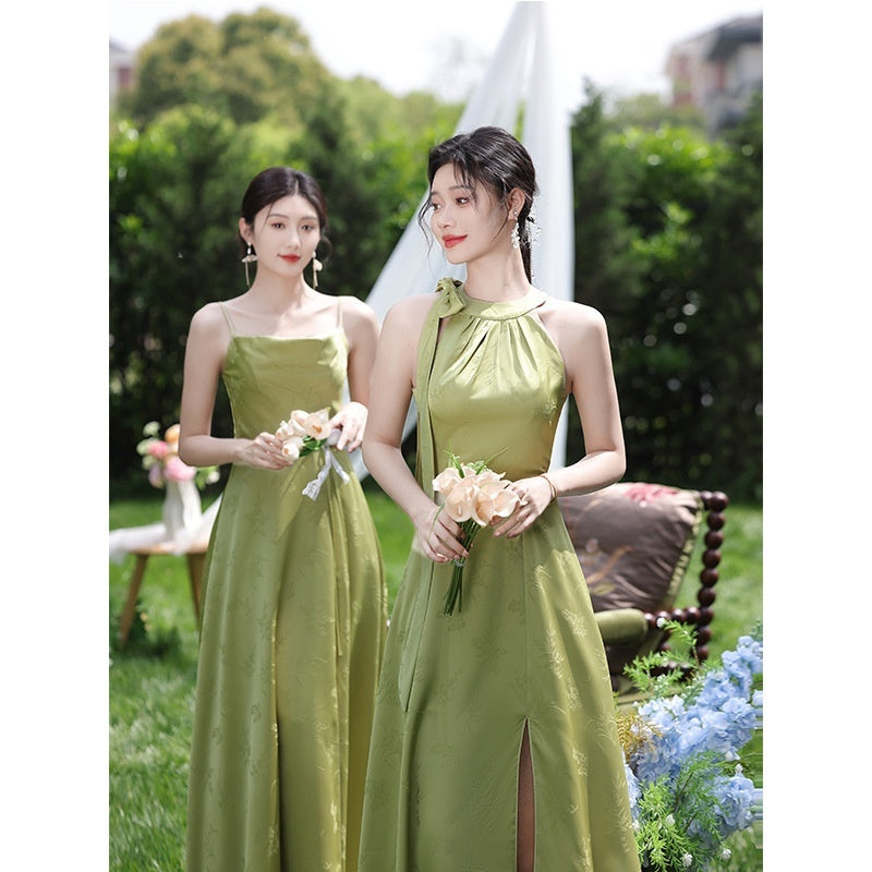 Graceful Green National Style Bridesmaid Gown for Celebrations