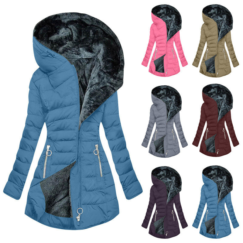 Elegant Warmth – Women’s Quilted Cotton-Padded Zipper Coat