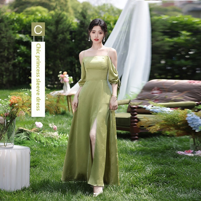 Graceful Green National Style Bridesmaid Gown for Celebrations