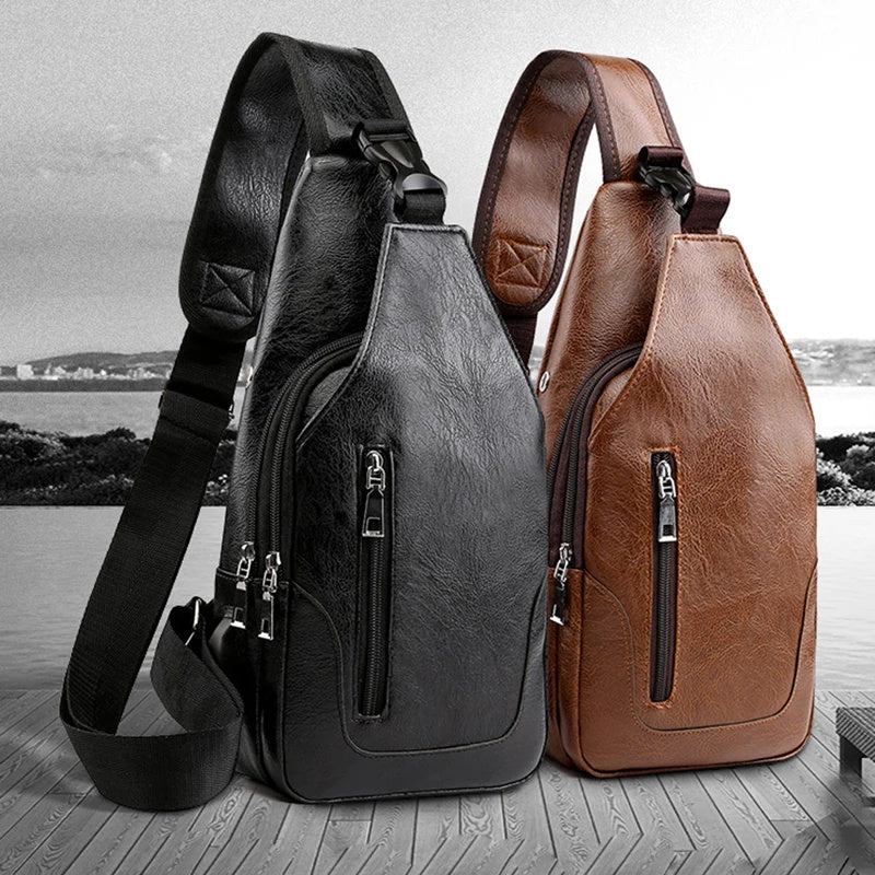 Men’s Premium Leather Chest Bag – Stylish Messenger for Everyday