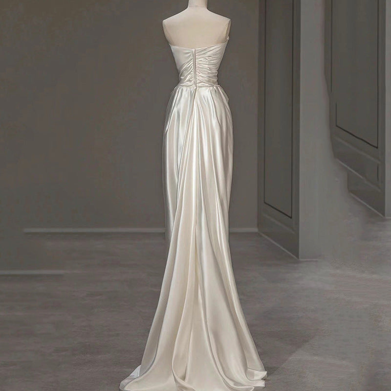 Elegant French White Satin Wedding Dress for Dreamy Ceremonies