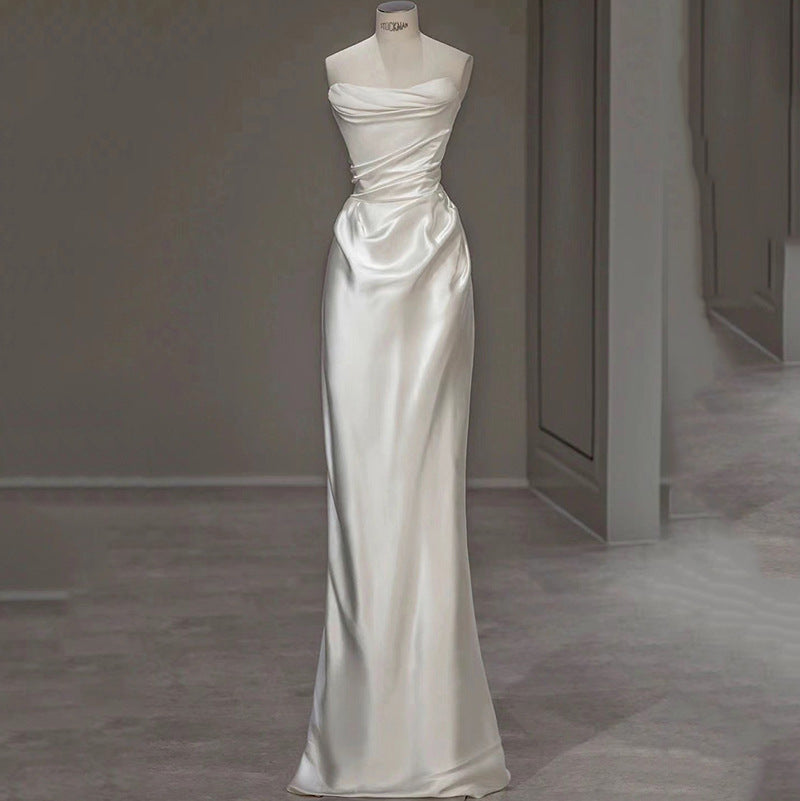 Elegant French White Satin Wedding Dress for Dreamy Ceremonies