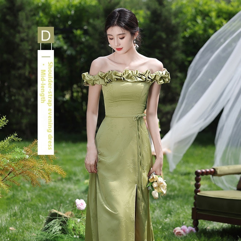 Graceful Green National Style Bridesmaid Gown for Celebrations