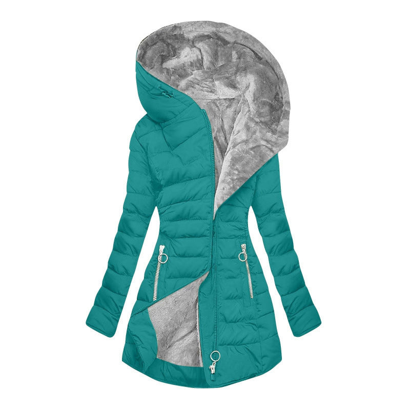 Elegant Warmth – Women’s Quilted Cotton-Padded Zipper Coat