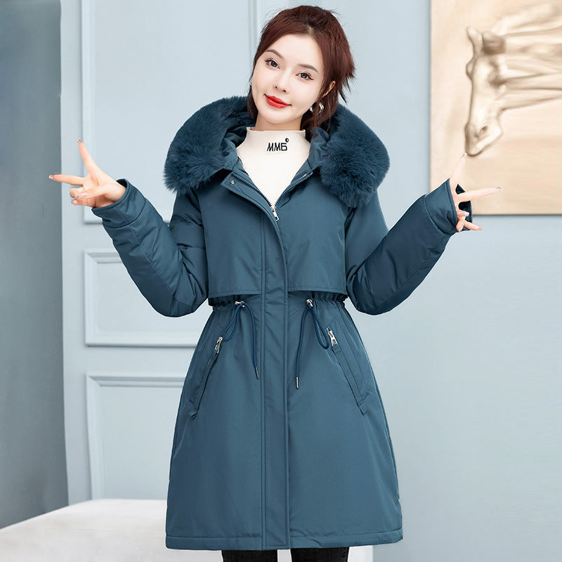 Cozy Elegance – Fleece-Lined Mid-Length Cinched Cotton Coat