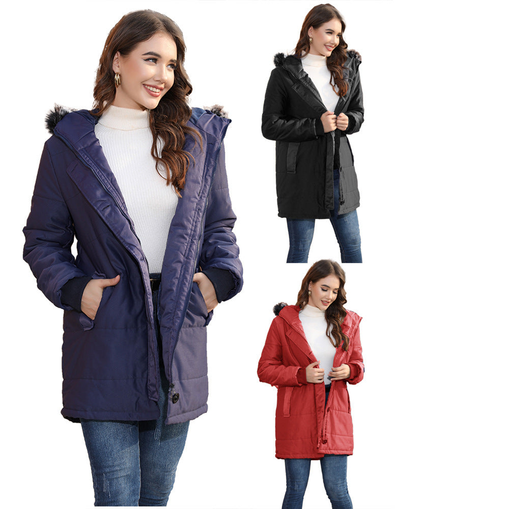 Cozy Confidence – Warm Slim-Fit Mid-Length Hooded Coat