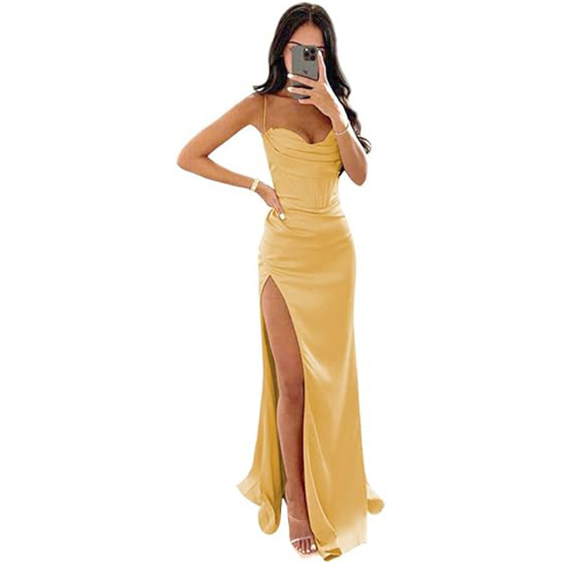 Elegant European & American Sleeveless Camisole Evening Dress
