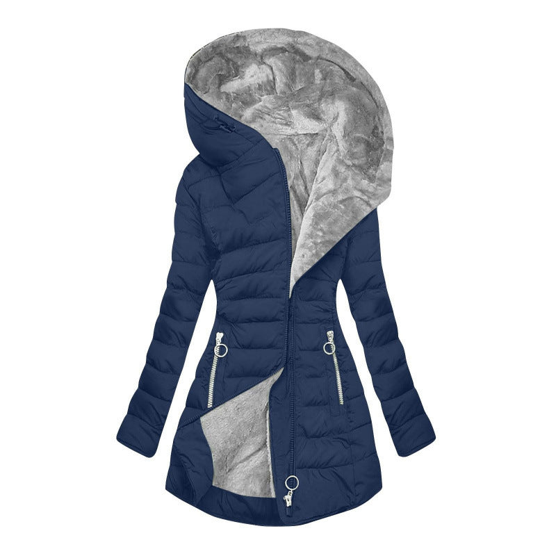 Elegant Warmth – Women’s Quilted Cotton-Padded Zipper Coat
