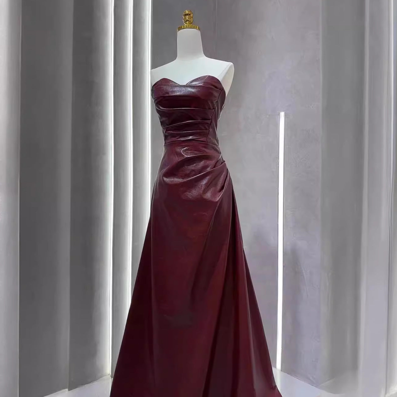 Sexy Off-Shoulder Gown with Sleek Leather Skirt