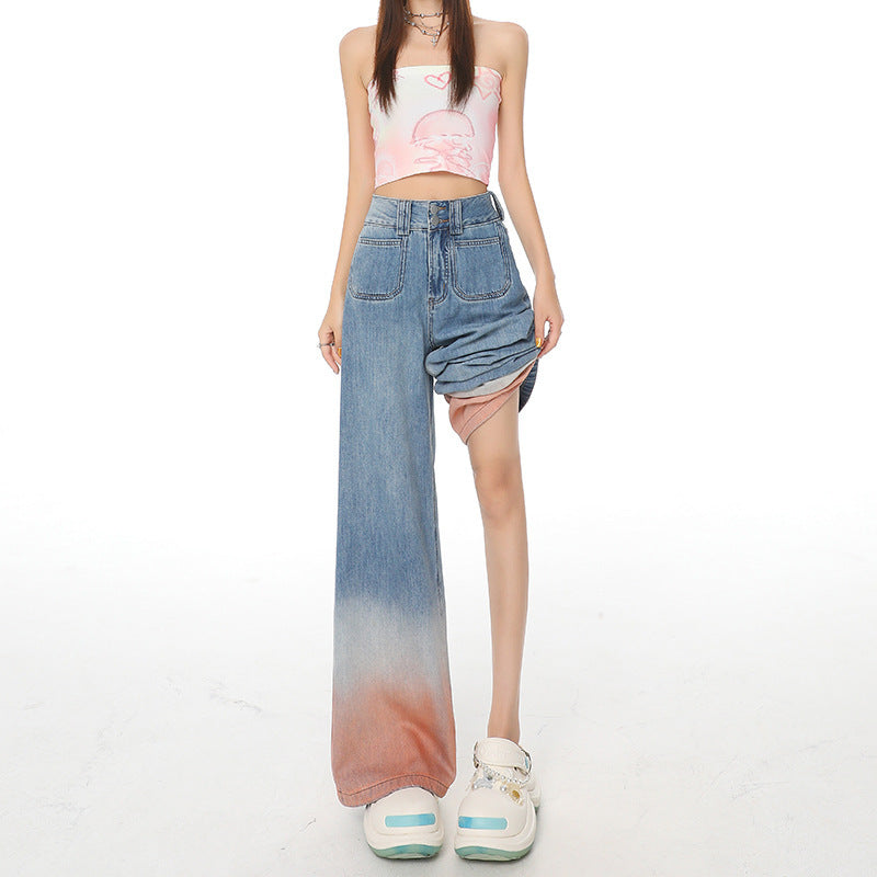 High Waist Gradient Mopping Jeans – Effortless Style, Perfect Fit