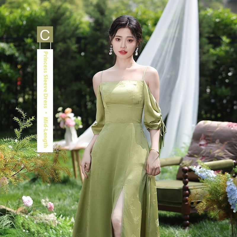 Graceful Green National Style Bridesmaid Gown for Celebrations