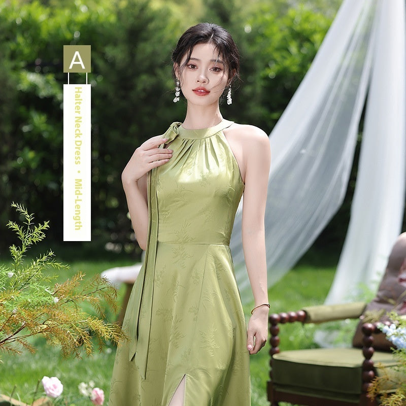 Graceful Green National Style Bridesmaid Gown for Celebrations