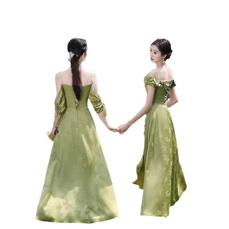 Graceful Green National Style Bridesmaid Gown for Celebrations