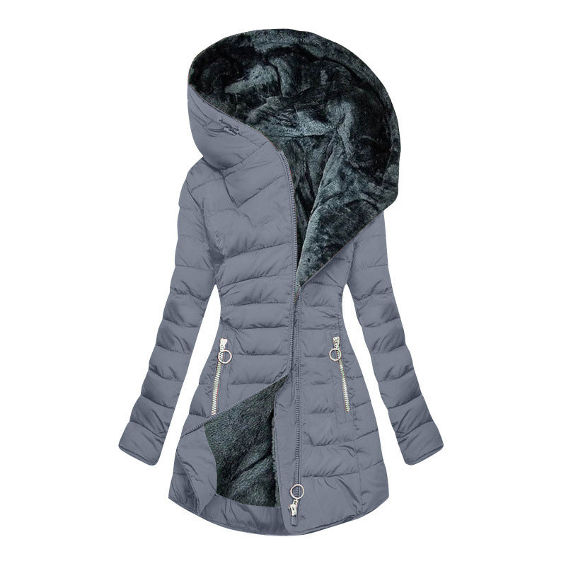 Elegant Warmth – Women’s Quilted Cotton-Padded Zipper Coat
