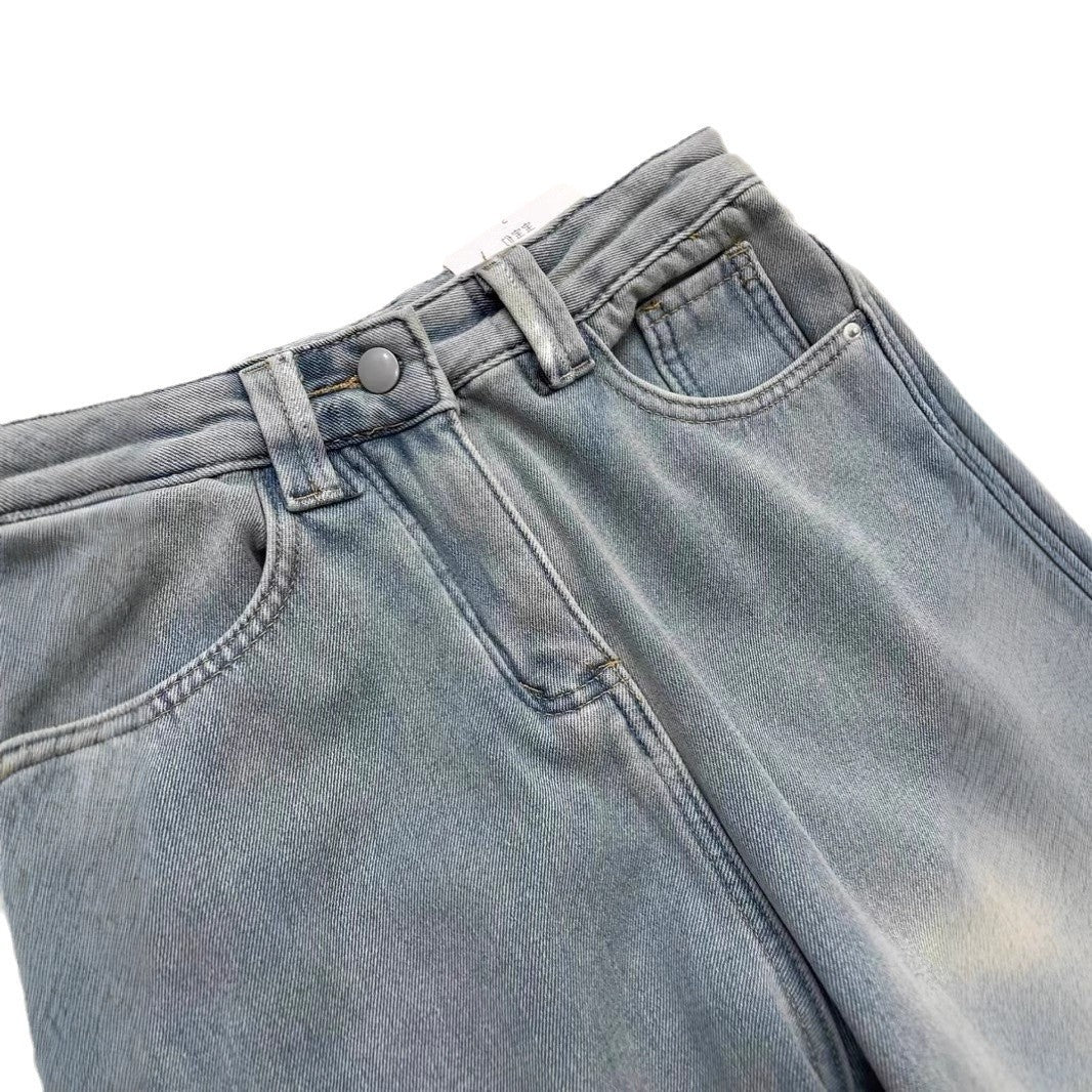 Cozy Fleece-Lined Straight Jeans – Stay Warm in Style