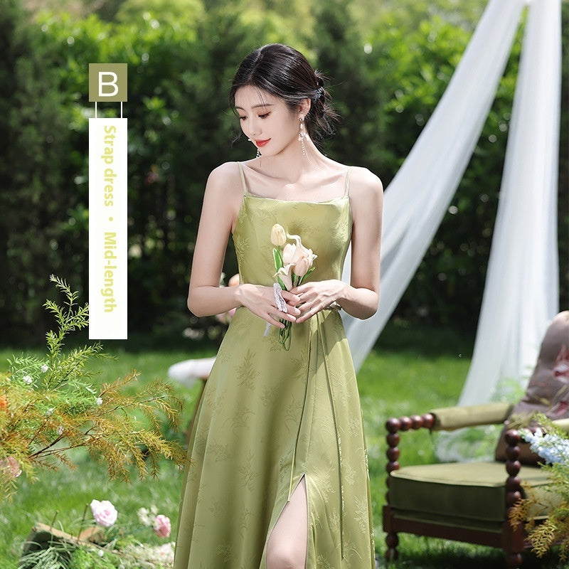 Graceful Green National Style Bridesmaid Gown for Celebrations