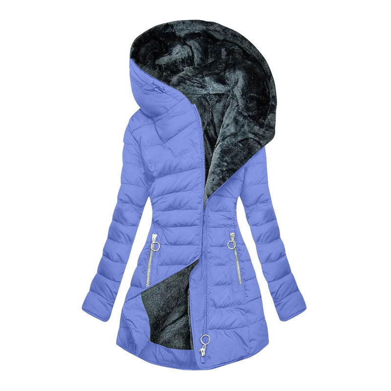 Elegant Warmth – Women’s Quilted Cotton-Padded Zipper Coat
