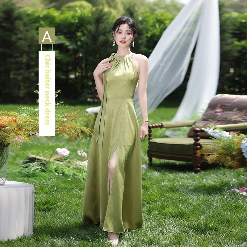 Graceful Green National Style Bridesmaid Gown for Celebrations