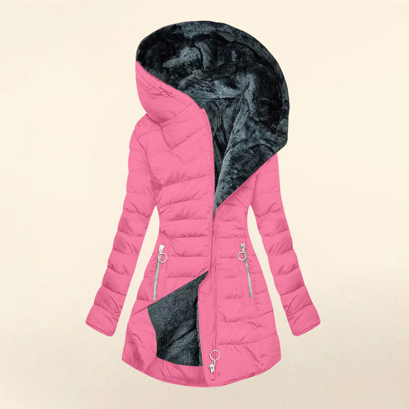Elegant Warmth – Women’s Quilted Cotton-Padded Zipper Coat