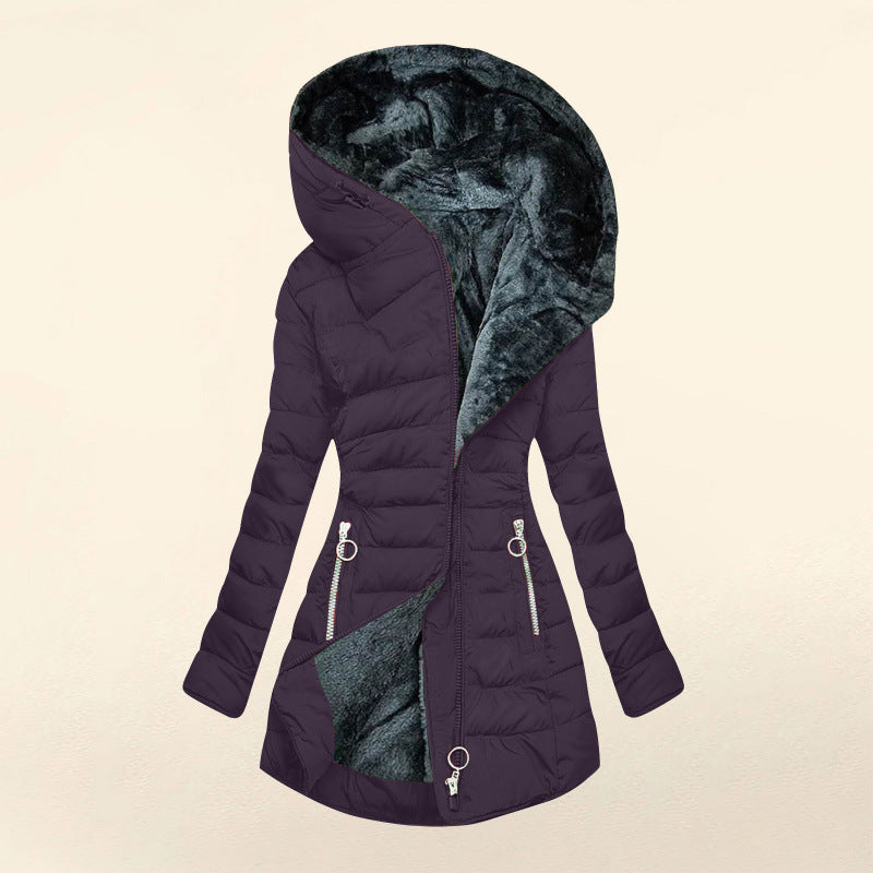 Elegant Warmth – Women’s Quilted Cotton-Padded Zipper Coat