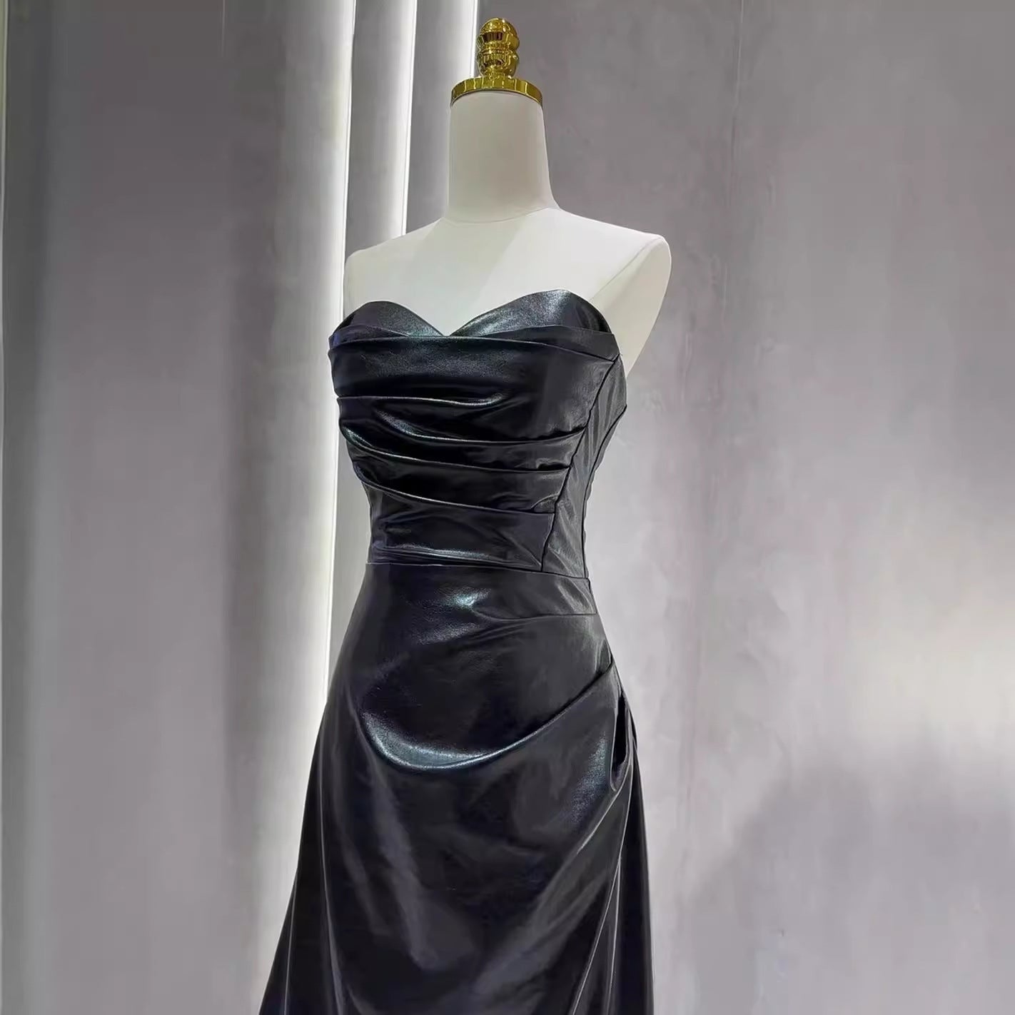 Sexy Off-Shoulder Gown with Sleek Leather Skirt