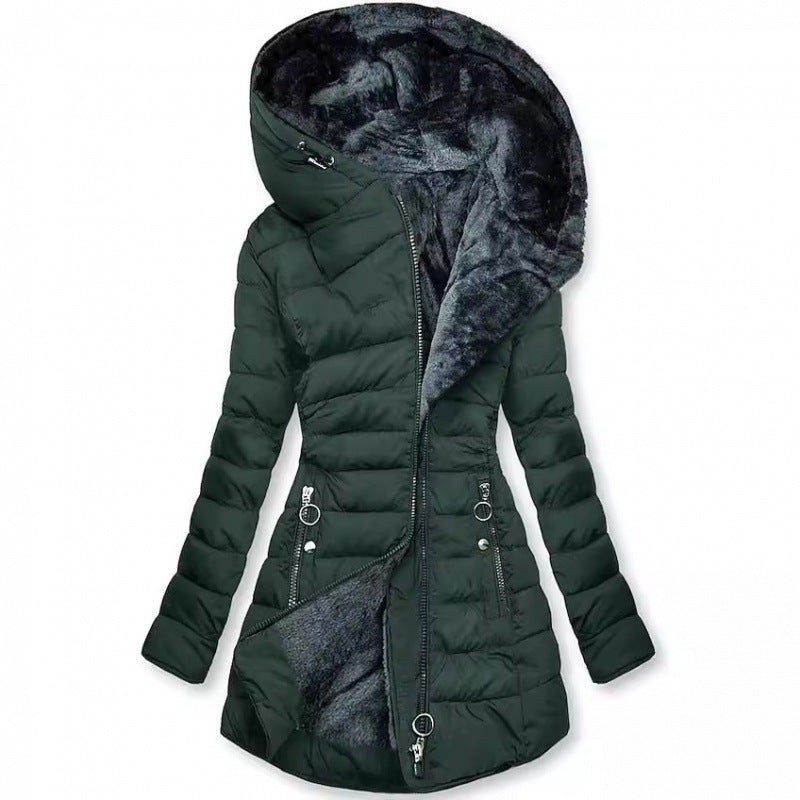 Elegant Warmth – Women’s Quilted Cotton-Padded Zipper Coat