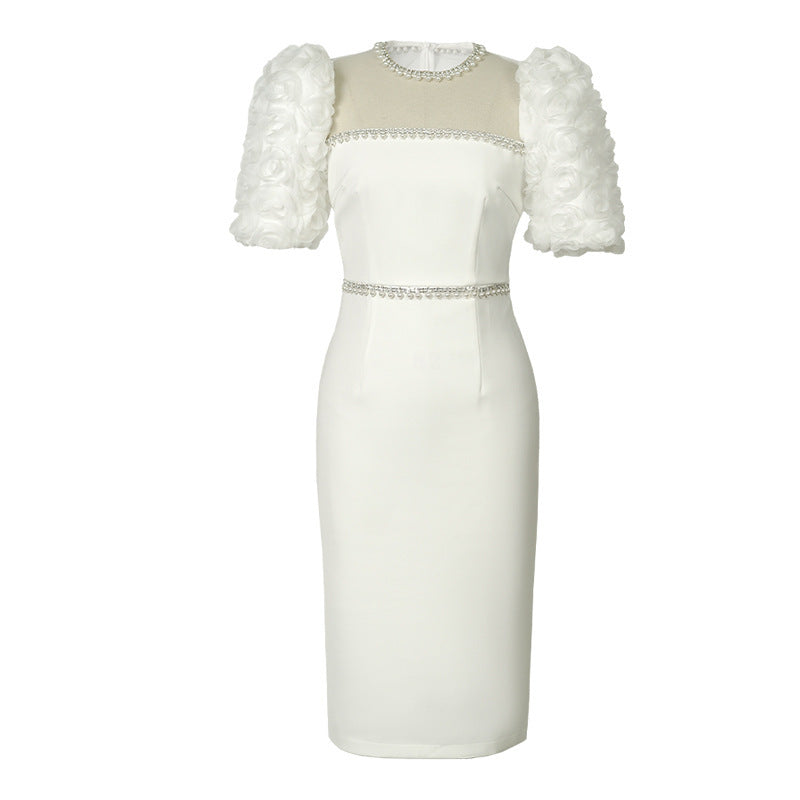 Sophisticated Long White Dress with Sparkling Beads