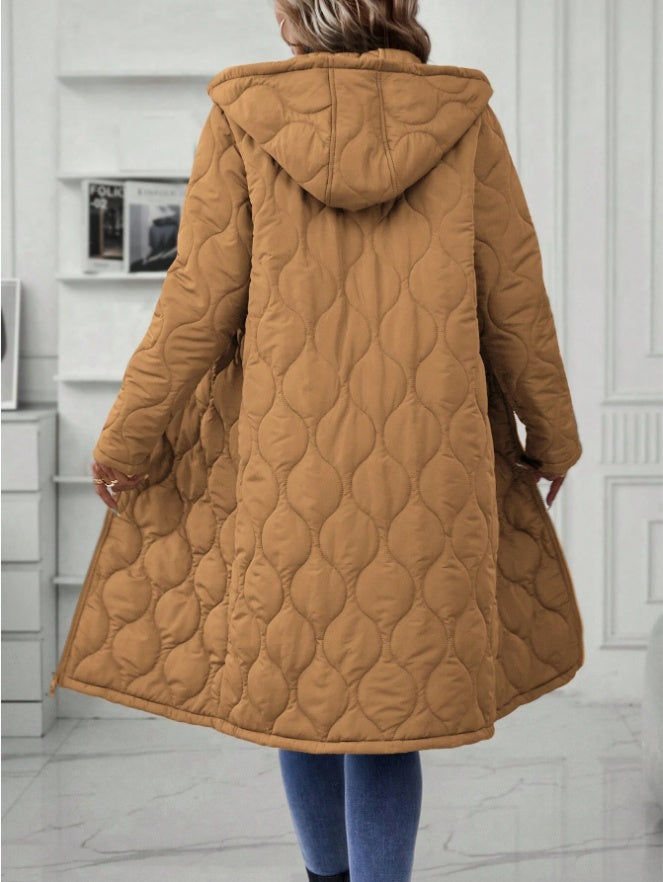 Cozy & Stylish – Zipper Solid-Colored Hooded Padded Jacket