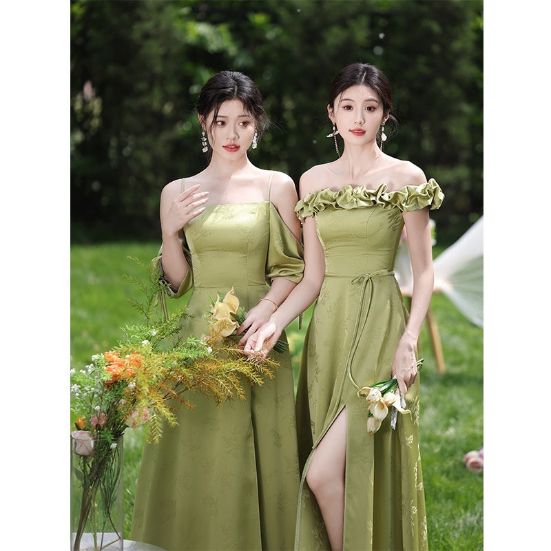 Graceful Green National Style Bridesmaid Gown for Celebrations