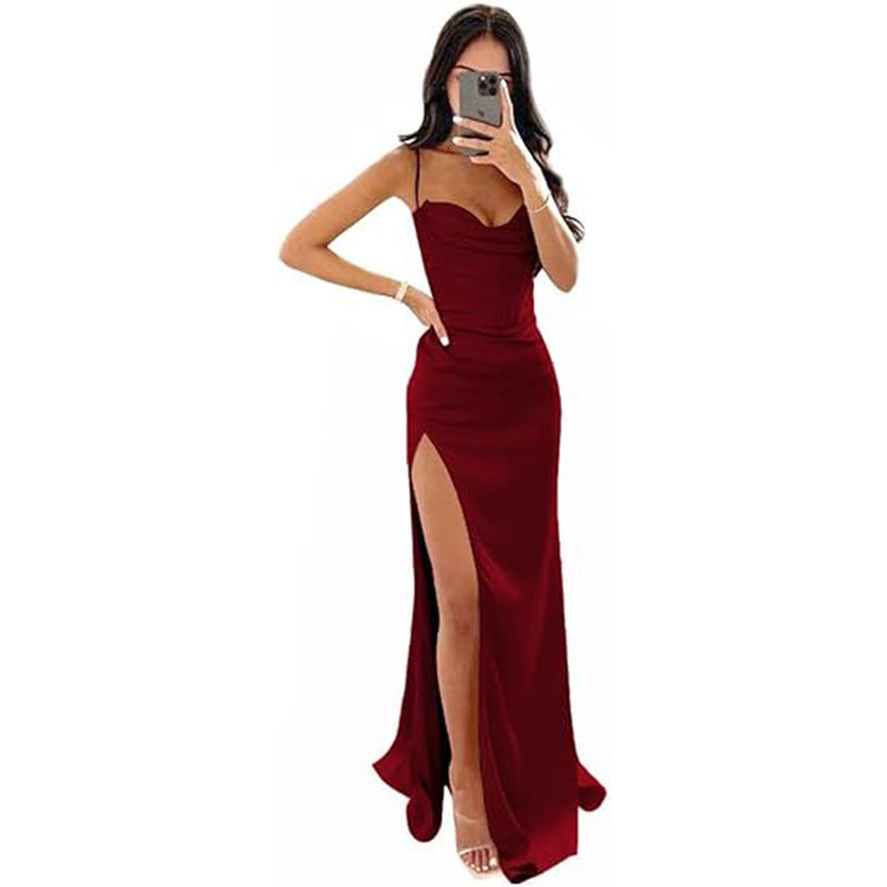 Elegant European & American Sleeveless Camisole Evening Dress