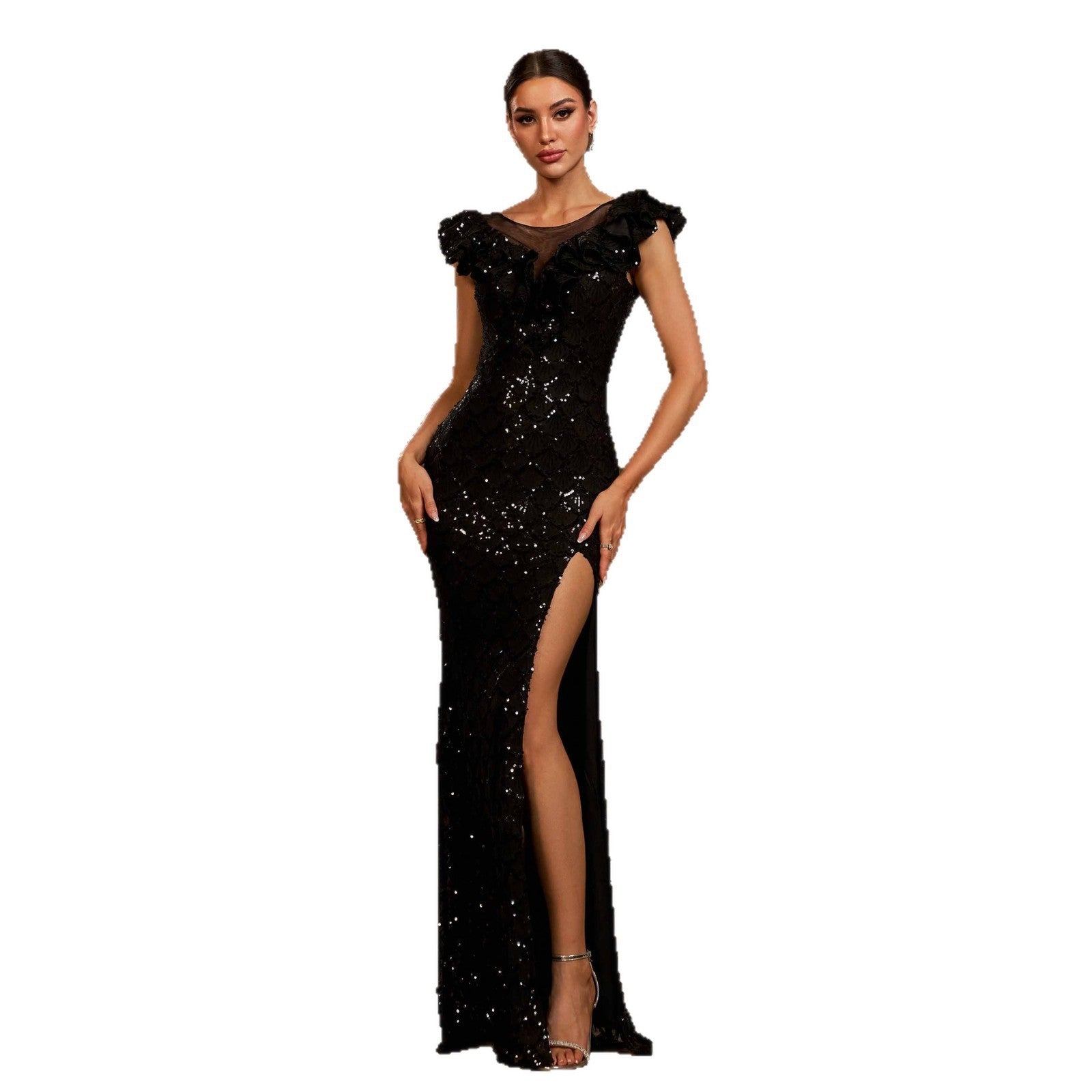 Sparkling Round Neck Evening Gown for Stylish Events