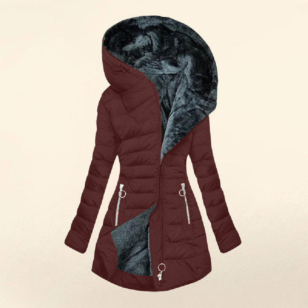 Elegant Warmth – Women’s Quilted Cotton-Padded Zipper Coat