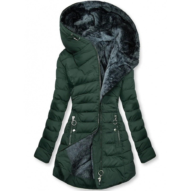 Elegant Warmth – Women’s Quilted Cotton-Padded Zipper Coat