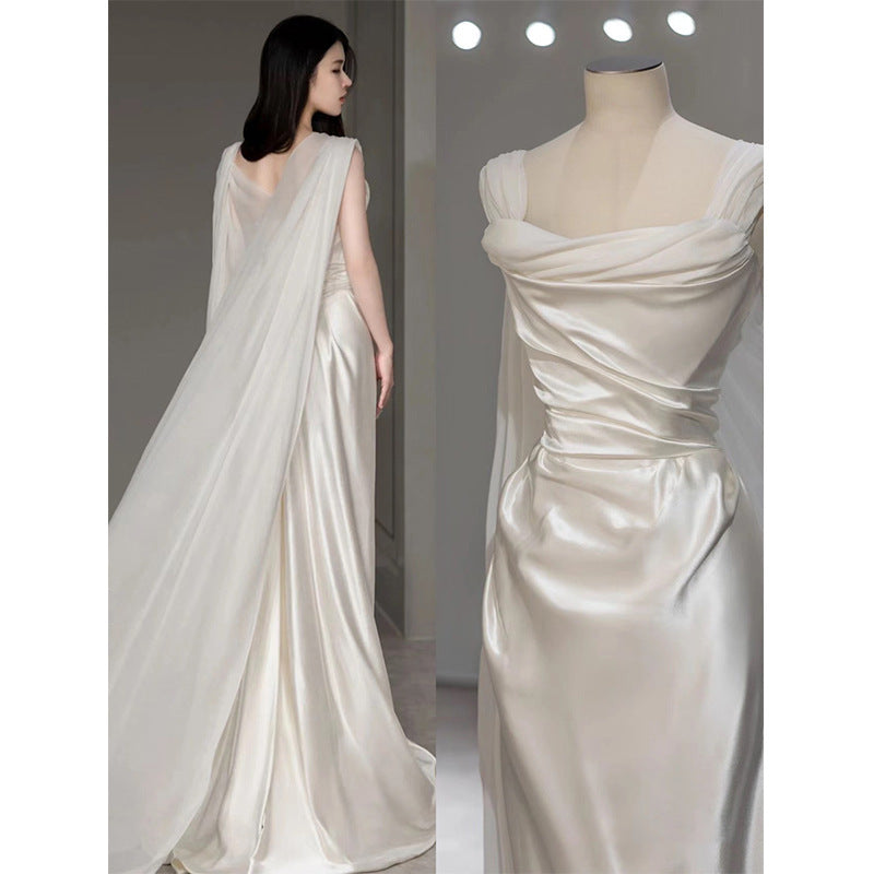 Elegant French White Satin Wedding Dress for Dreamy Ceremonies