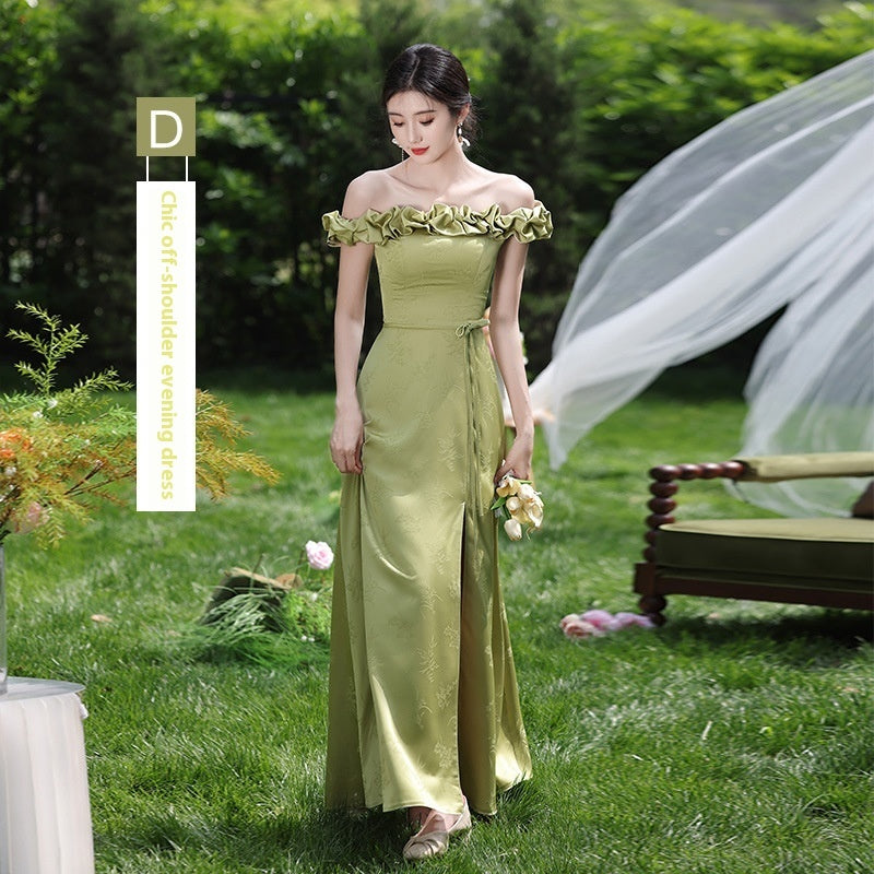 Graceful Green National Style Bridesmaid Gown for Celebrations