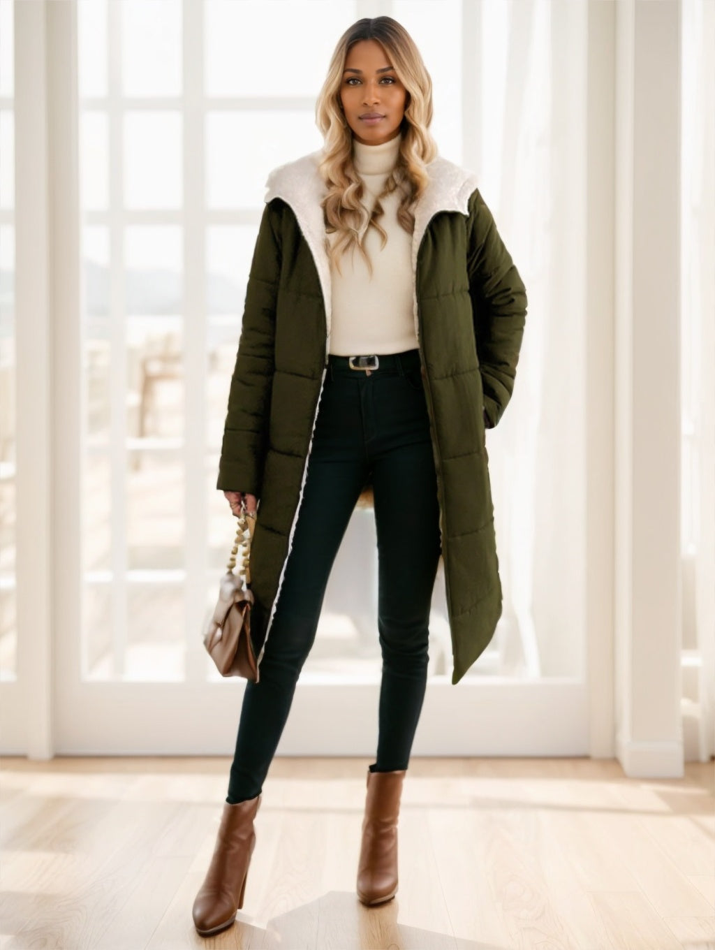 Coat Cozy Elegance – Women’s Hooded Zip-Up Winter Padded Coat