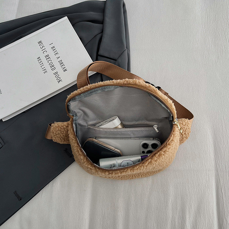 រោមចៀមសាច់ចៀមដ៏កក់ក្ដៅ Crossbody - កាបូបស្មាទាន់សម័យសម្រាប់ស្ត្រី